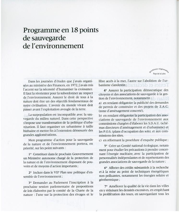 Publication "L'Environnement à la française" (1977),  texte de la page 8