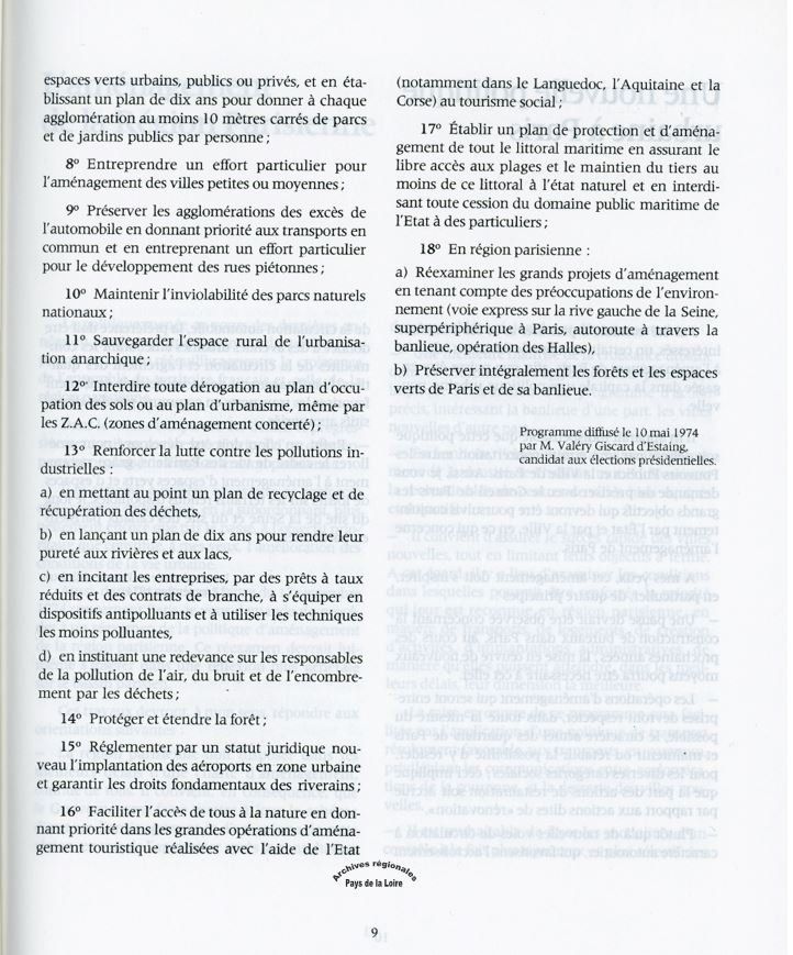 Publication "L'Environnement à la française" (1977), texte de la page 9