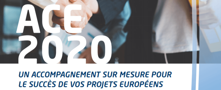 Bannière. Photo + texte : ACE 2020 un accompagnement sur mesure pour le succès de vos projets européens.