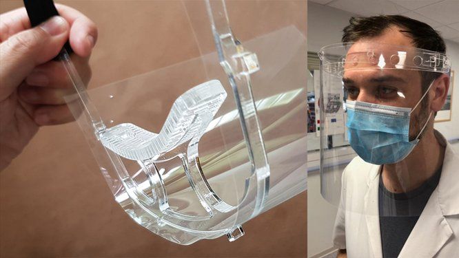 visière anti covid-19 fabriquée avec une imprimante 3D et une machine à découpe laser