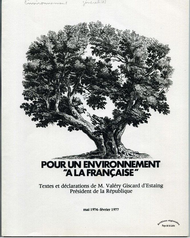 Couverture de la publication titrée Pour un environnement "à la française", textes et déclarations de M. Valéry Giscard d'Estaing Président de la République, mai 1974- février 1977 (1977).